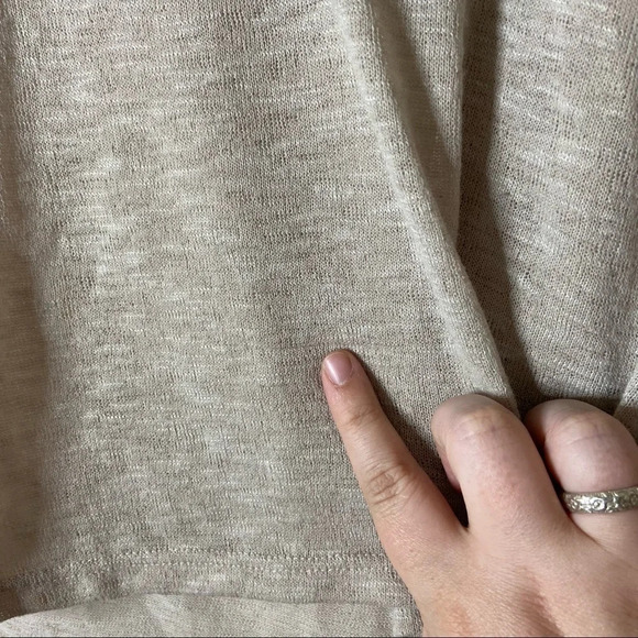 Crop Knit Sweater Swoop Neck Top lightweight 3/4 Sleeve Size Large Cream Tan - Picture 8 of 10